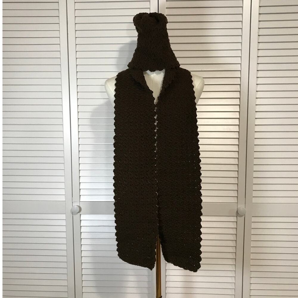 NWT Handmade Crochet Textured Winter Dark Chocolate Scarf 67” & Beanie